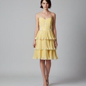 Vintage Betsey Johnson Cupcake Dress Silk Butter Yellow Size 10 Coquette Y2K